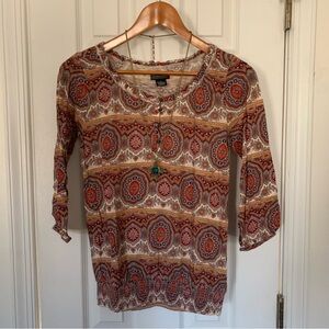 Vintage Lucky Brand Gardenia Medallion Peasant Tunic